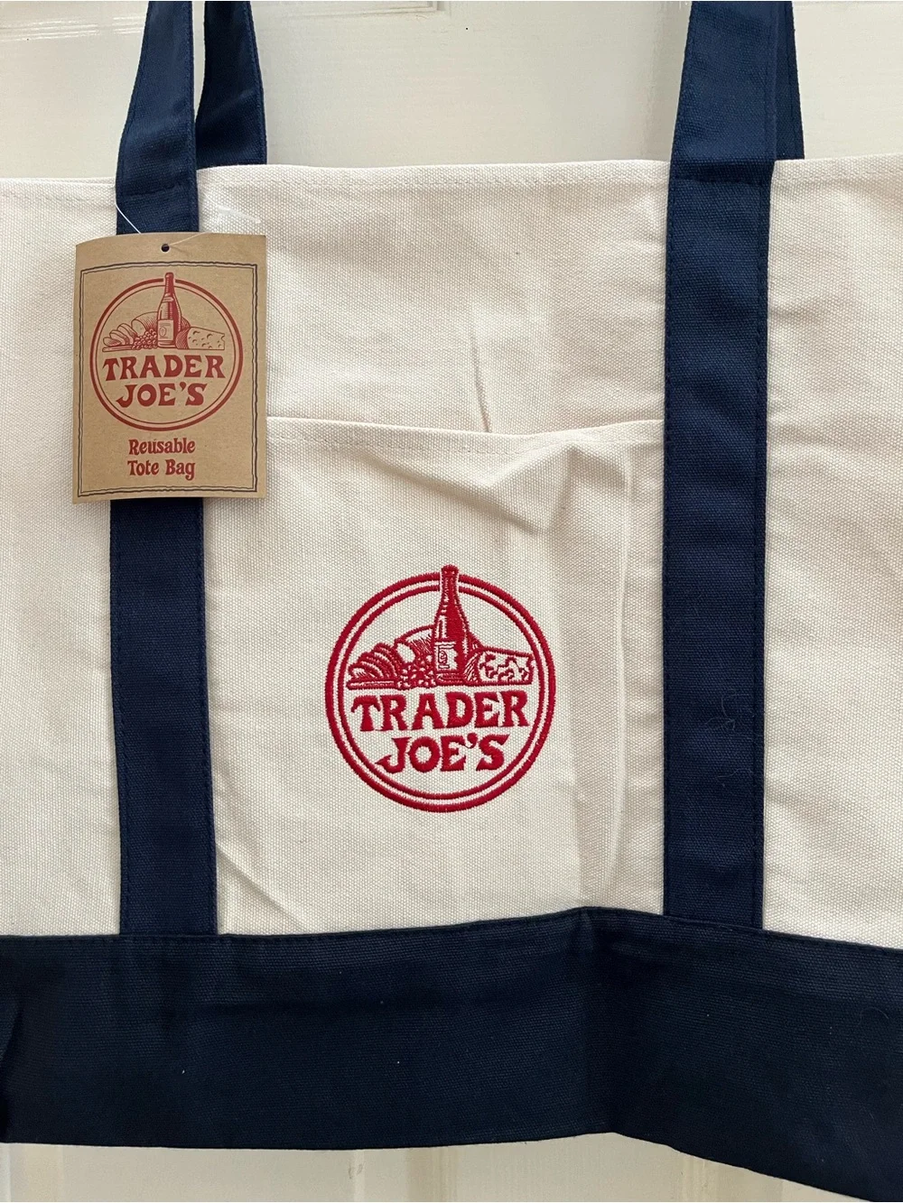 Navy & White/Cream Canvas Reusable Tote/Market Bag